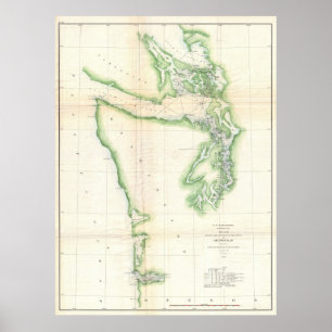 kaart van de staat Kusta Washington (1857) Poster