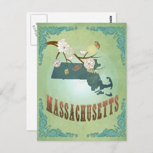 Kaart van de staat Massachusetts - groen (Voorkant / Achterkant)