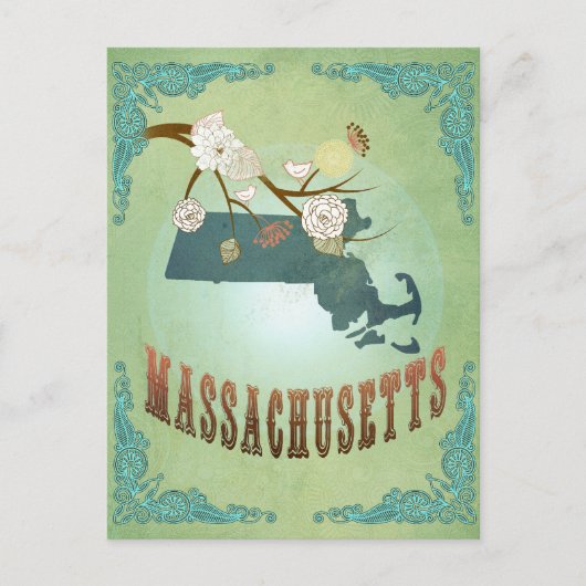 Kaart van de staat Massachusetts - groen (Voorkant)