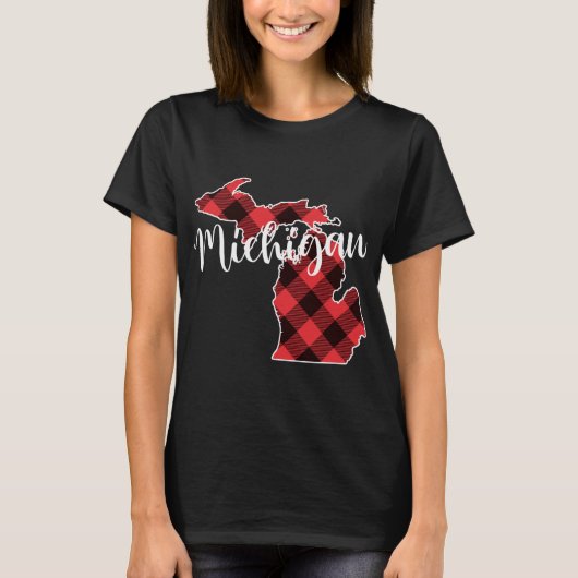 Kaart van de staat Michigan Buffalo Plaid Christma T-shirt (Voorkant)