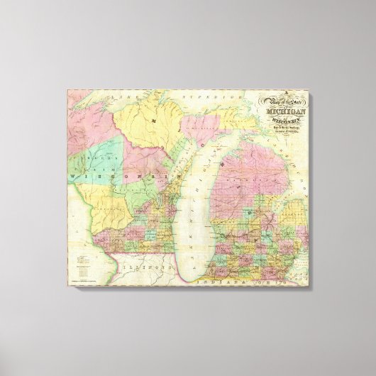 Kaart van de staat Michigan Canvas Afdruk (Voorkant)