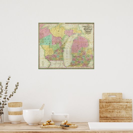 Kaart van de staat Michigan Poster (Keuken)