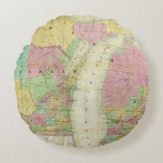 Kaart van de staat Michigan Rond Kussen (Voorkant)