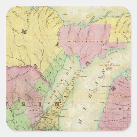 Kaart van de staat Michigan Vierkante Sticker (Voorkant)