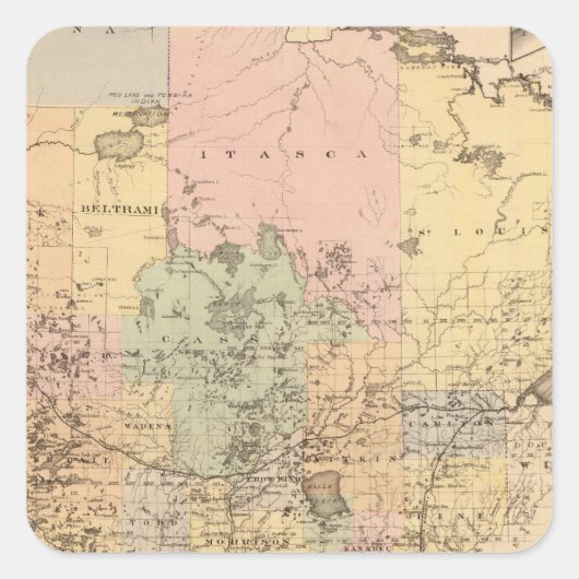 Kaart van de staat Minnesota, 1874 Vierkante Sticker (Voorkant)