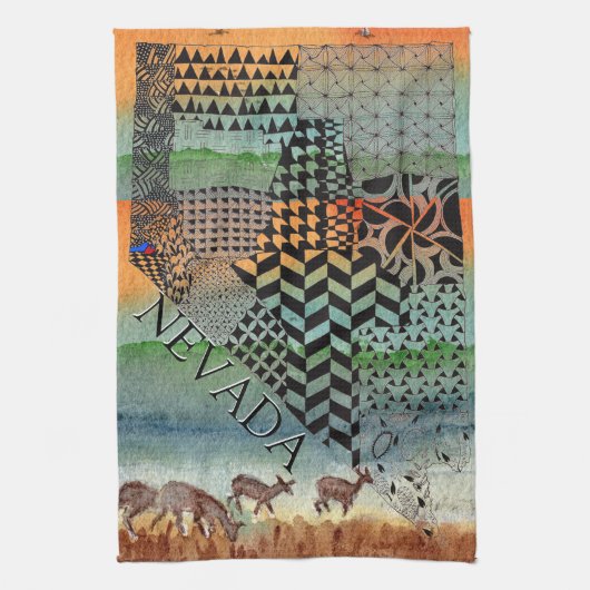 Kaart van de staat Nevada Desert Painting Kitchen Theedoek (Verticaal)