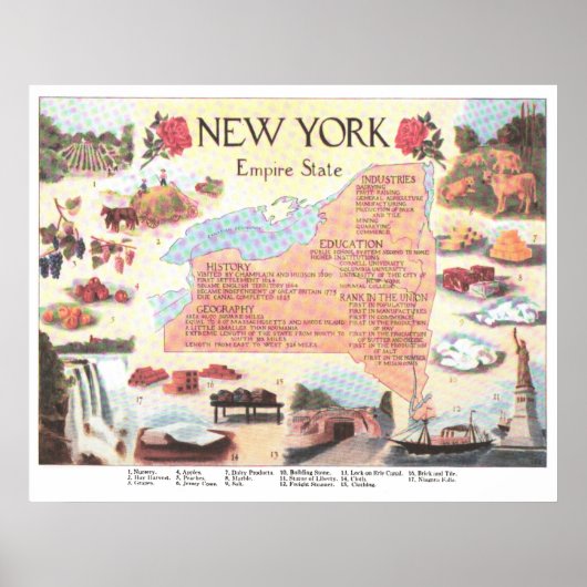  kaart van de staat New York (1912) Poster (Voorkant)