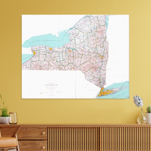 Kaart van de staat New York (1976) Canvas Afdruk (Insitu (Woonkamer))