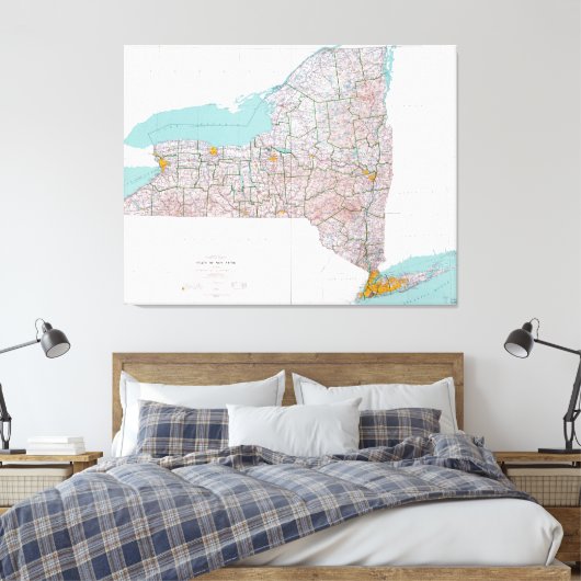 Kaart van de staat New York (1976) Canvas Afdruk (Insitu (Slaapkamer))