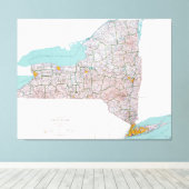 Kaart van de staat New York (1976) Canvas Afdruk (Insitu (Houten vloer))