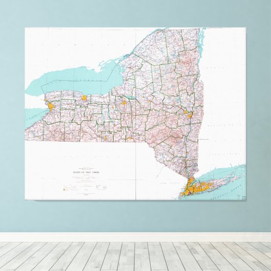 Kaart van de staat New York (1976) Canvas Afdruk (Insitu (Houten vloer))