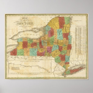kaart van de staat New York Poster