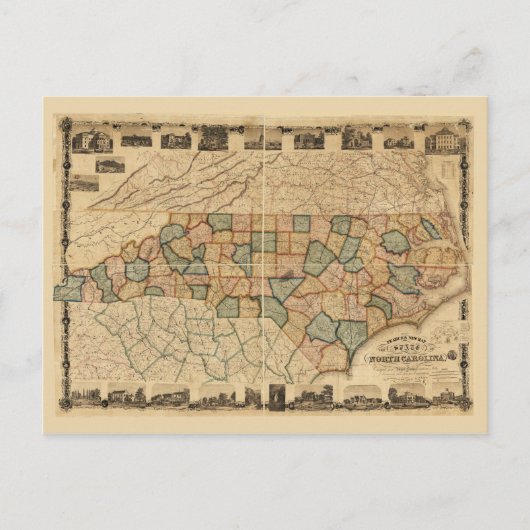 Kaart van de staat North Carolina (c 1870) (Voorkant)