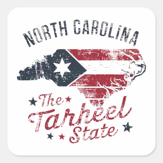 Kaart van de staat North Carolina The Tarheel Vierkante Sticker (Voorkant)