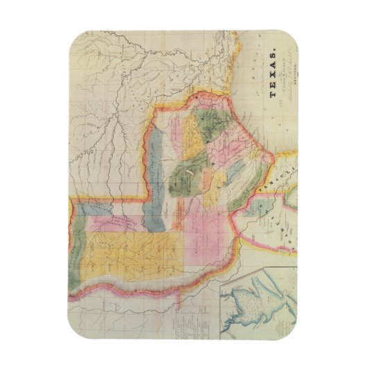 Kaart van de staat Texas | 1835 Magneet (Verticaal)