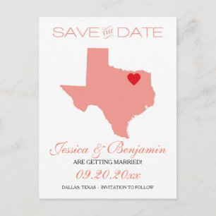 Kaart van de staat Texas Save the Date