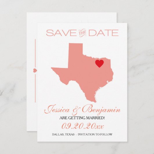 Kaart van de staat Texas Save the Date (Voorkant / Achterkant)