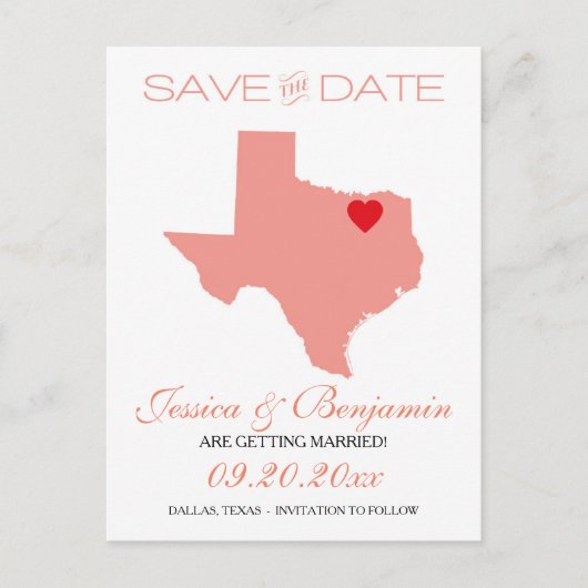 Kaart van de staat Texas Save the Date (Voorkant)