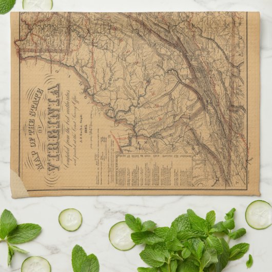 Kaart van de staat Virginia (1865) Theedoek (Gevouwen)