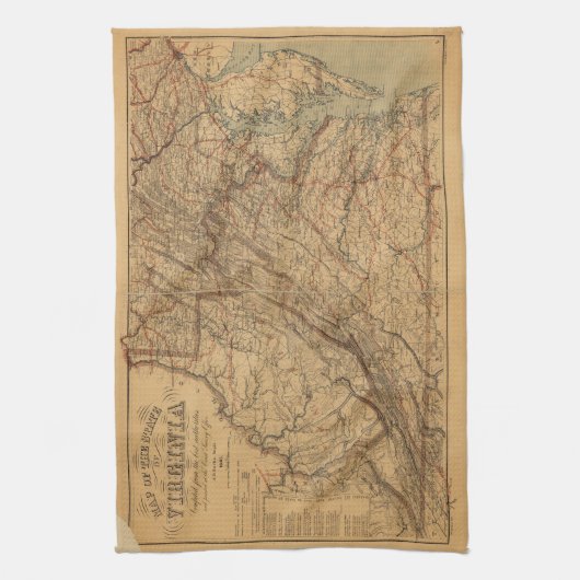 Kaart van de staat Virginia (1865) Theedoek (Verticaal)