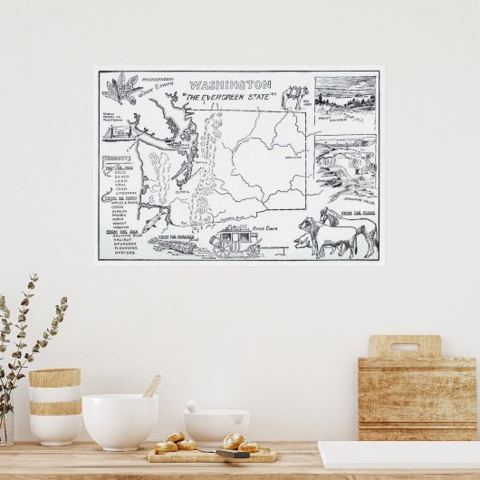 kaart van de staat Washington (1912) Poster (Keuken)