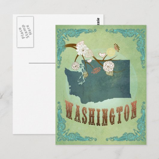 Kaart van de staat Washington - Groen (Voorkant / Achterkant)