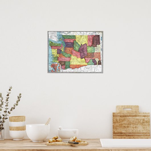  kaart van de staat Washington Poster (Keuken)