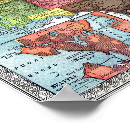  kaart van de staat Washington Poster (Hoek)