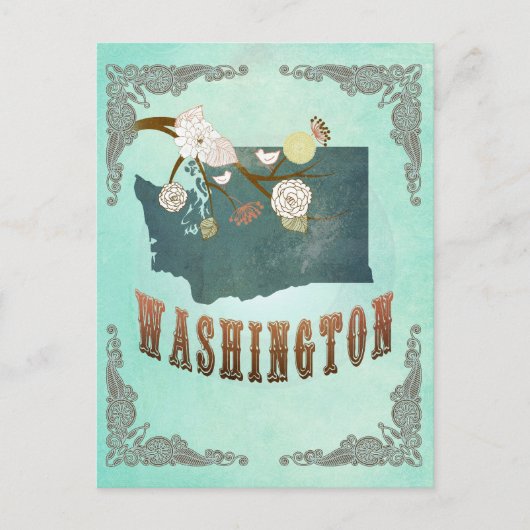  kaart van de staat Washington - Turquoise Blue (Voorkant)