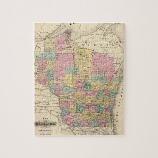Kaart van de staat Wisconsin Legpuzzel (Verticaal)