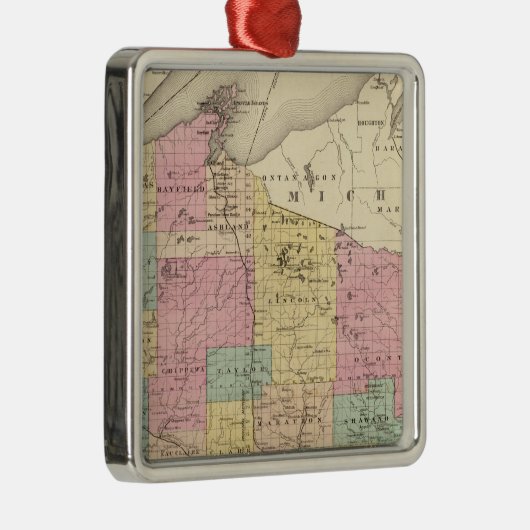 Kaart van de staat Wisconsin Metalen Ornament (Rechts)