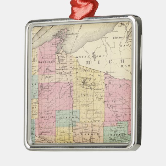 Kaart van de staat Wisconsin Metalen Ornament (Links)