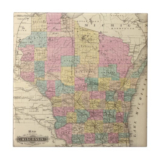 Kaart van de staat Wisconsin Tegeltje (Voorkant)