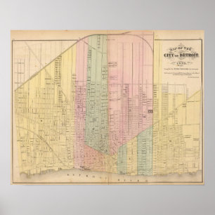 Kaart van de stad Detroit Poster