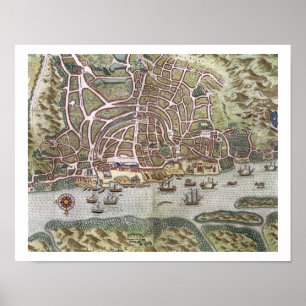 Kaart van de stad en de Portugese haven van Goa, I Poster