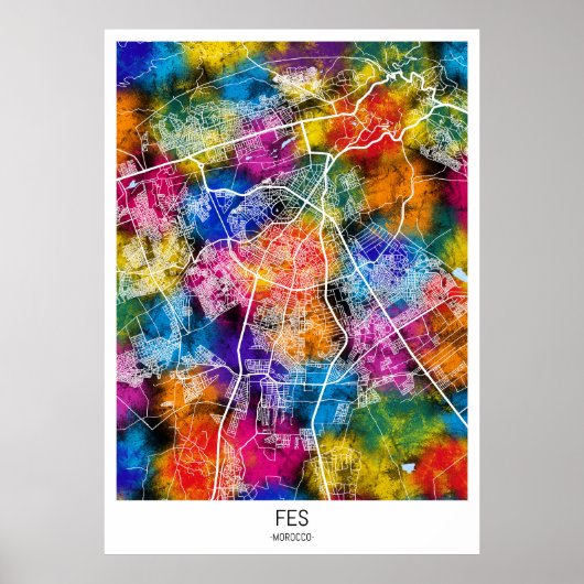 Kaart van de stad Fes Marokko Poster (Voorkant)