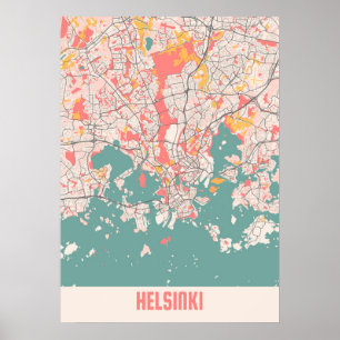 Kaart van de stad Helsinki - Finland Poster