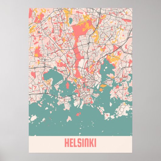 Kaart van de stad Helsinki - Finland Poster (Voorkant)