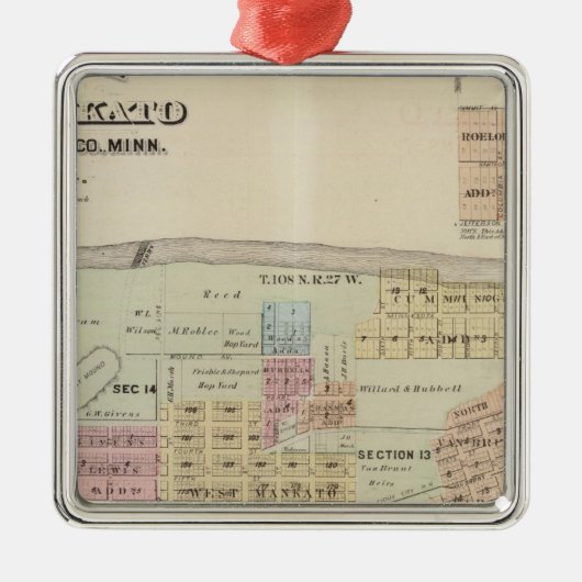 Kaart van de stad Mankato, Minnesota Metalen Ornament (Voorkant)