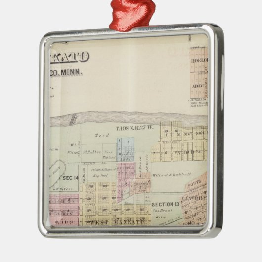 Kaart van de stad Mankato, Minnesota Metalen Ornament (Links)