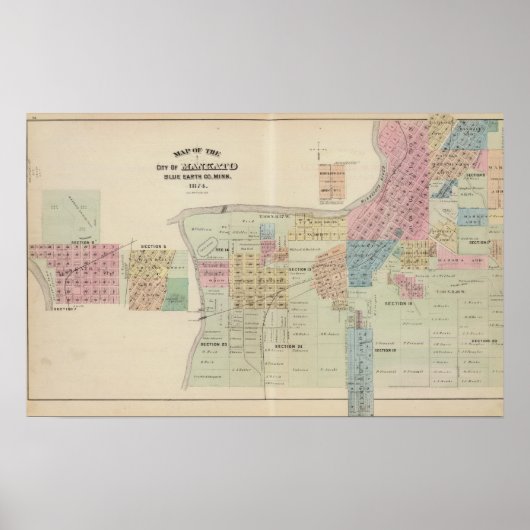 Kaart van de stad Mankato, Minnesota Poster (Voorkant)