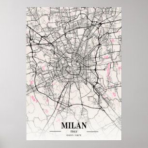 Kaart van de stad Milaan - Italië Poster