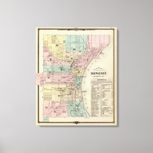 Kaart van de stad Milwaukee, Milwaukee Co. Canvas Afdruk (Voorkant)