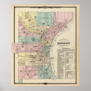 Kaart van de stad Milwaukee, Milwaukee Co. Poster