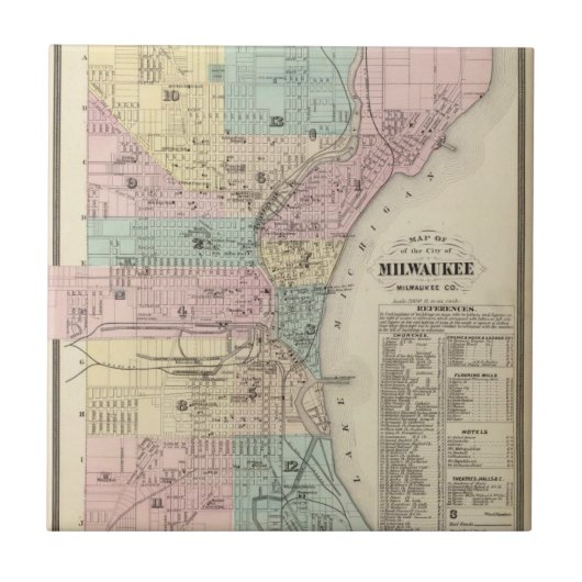 Kaart van de stad Milwaukee, Milwaukee Co. Tegeltje (Voorkant)