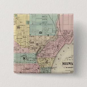 Kaart van de stad Milwaukee, Milwaukee Co. Vierkante Button 5,1 Cm