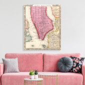 kaart van de stad New York (1860) Canvas Afdruk (Insitu (Woonkamer))