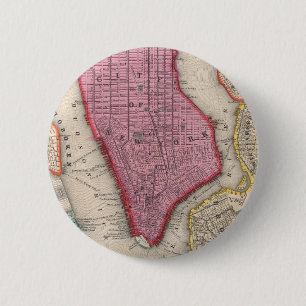  kaart van de stad New York (1860) Ronde Button 5,7 Cm