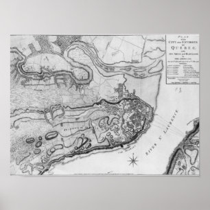 Kaart van de stad Quebec en omgeving Poster