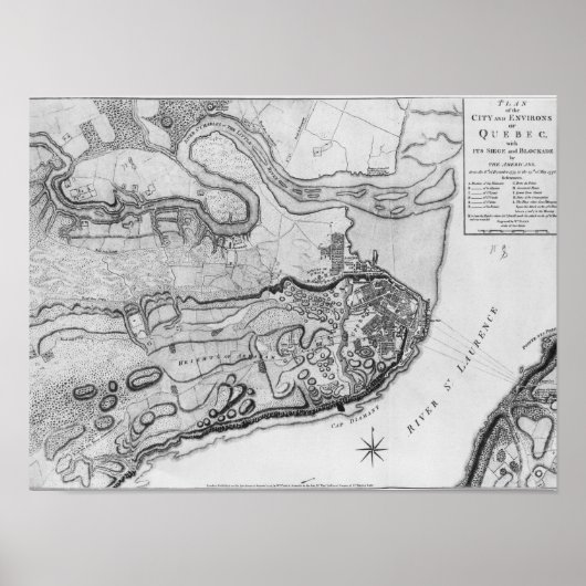 Kaart van de stad Quebec en omgeving Poster (Voorkant)